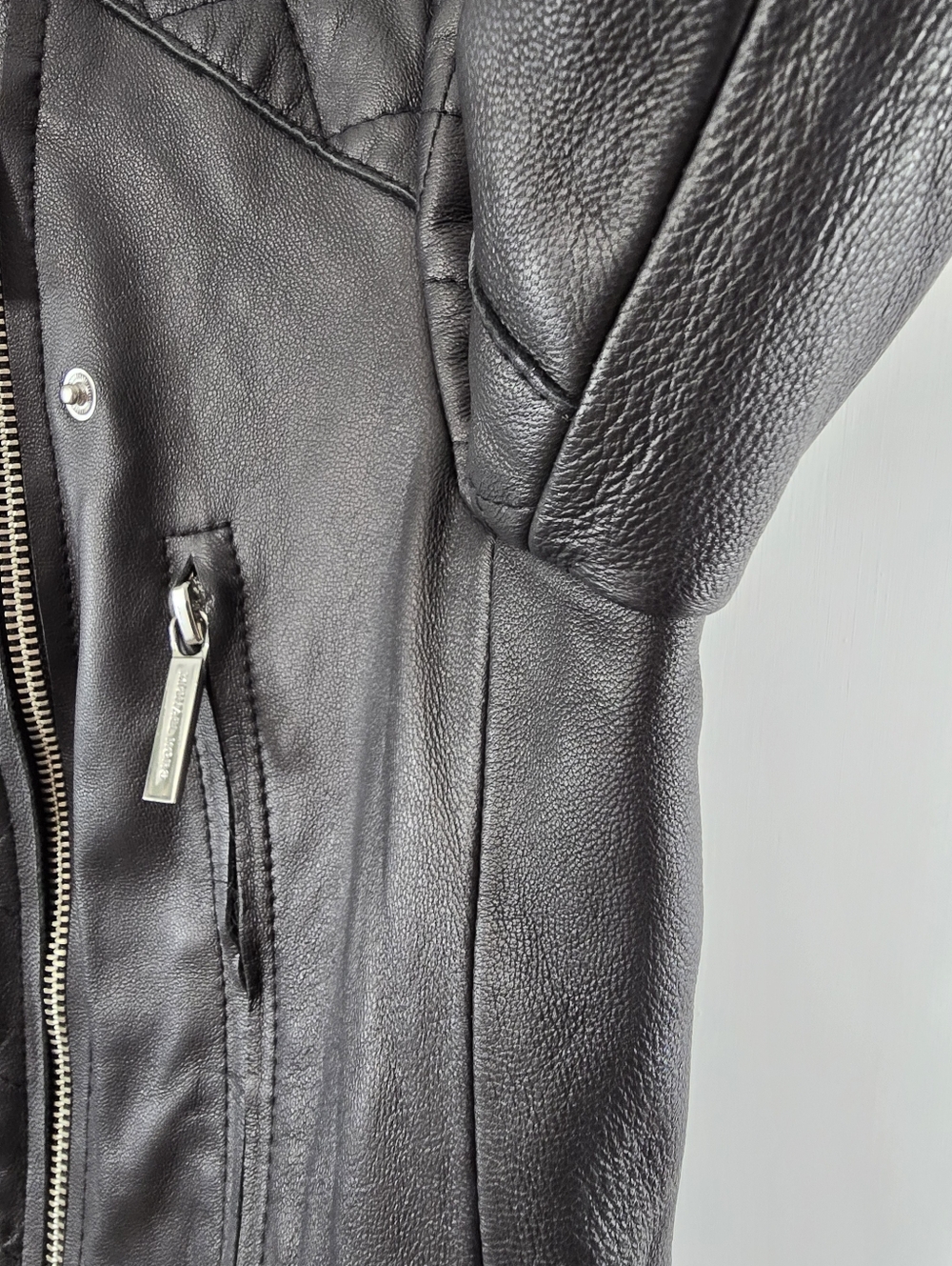 Michael Kors Lamb Leather Convertible Zip Front Moto Biker Jacket Black Size M - Picture 9 of 16